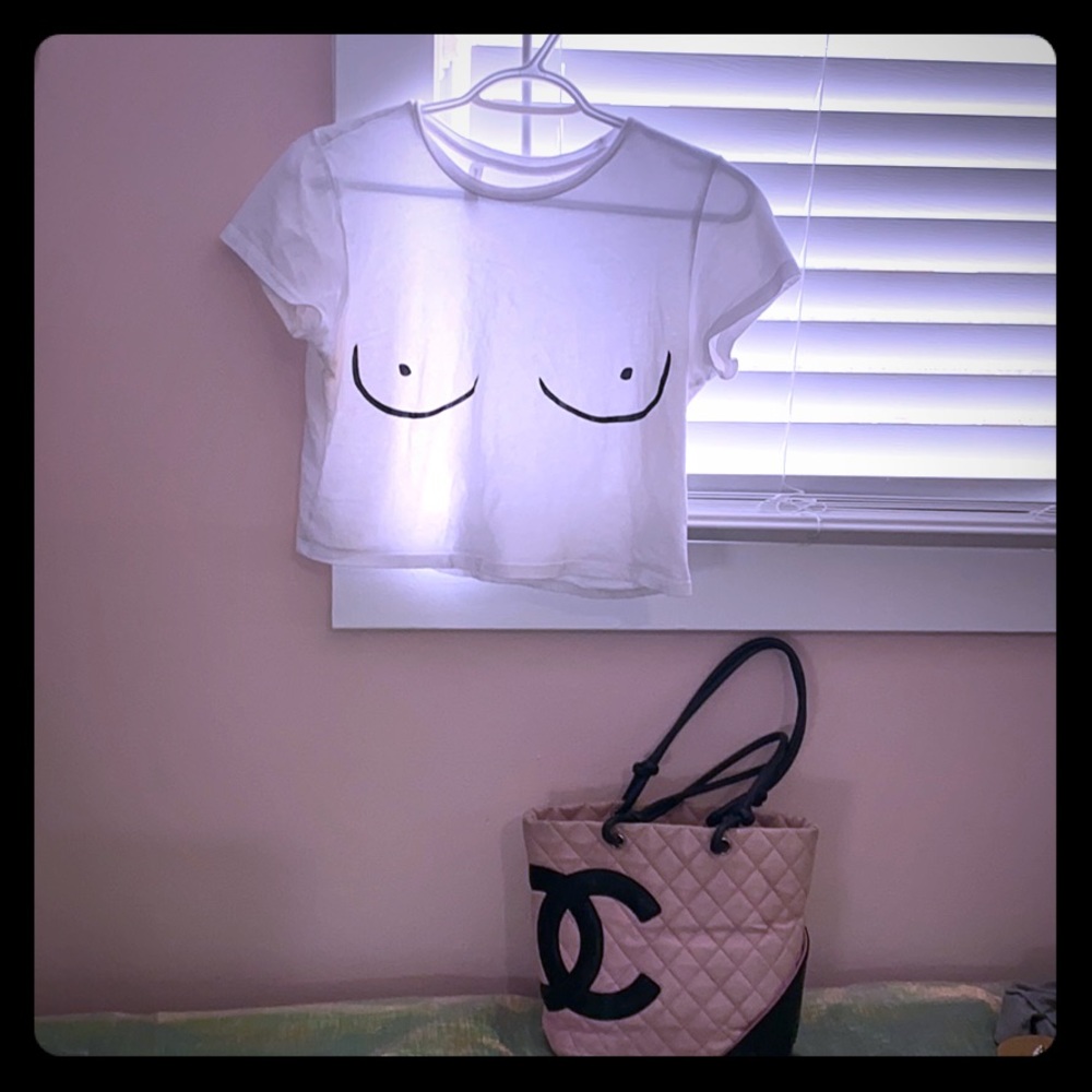 Cropped white Print Tee